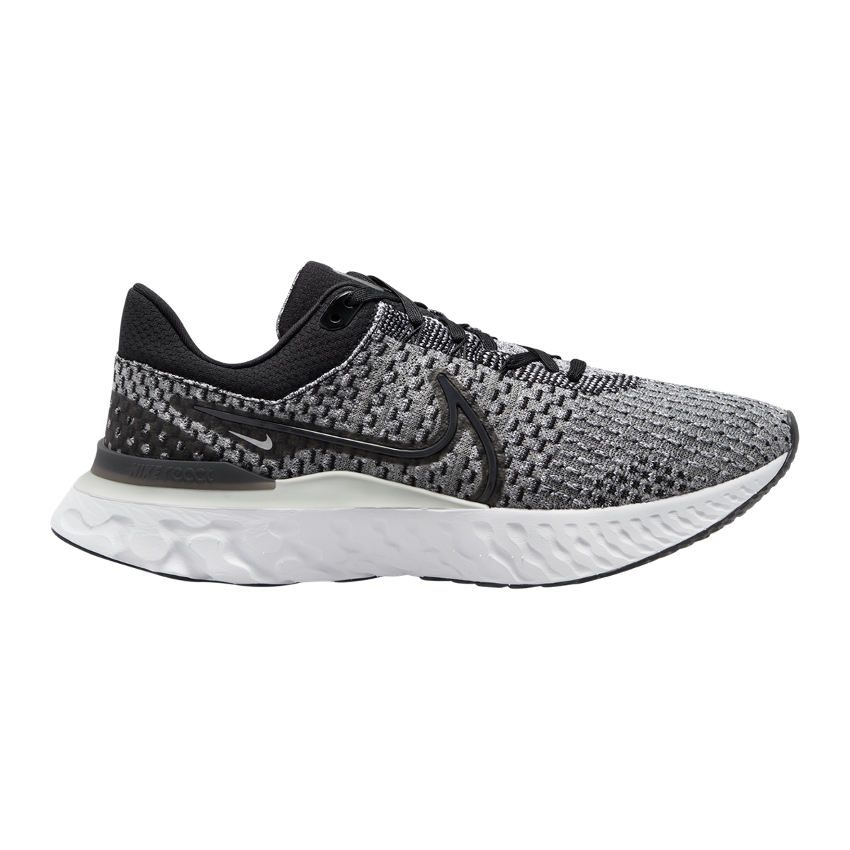 Men's Nike React Infinity Run Flyknit 3, Black/Smoke Grey/Grey Fog, 10 D Medium