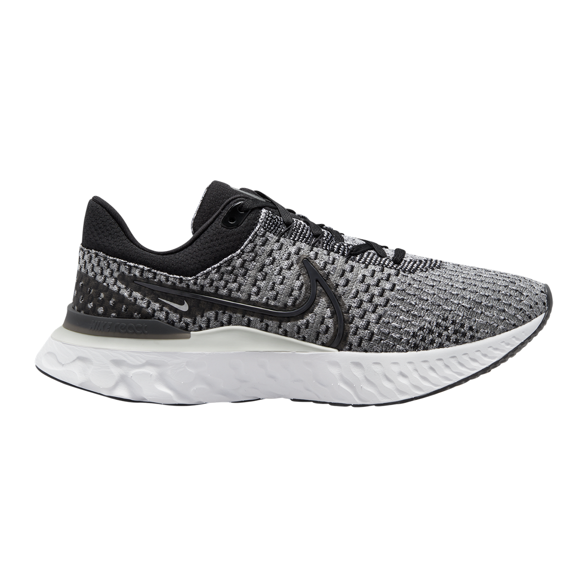 Men's Nike React Infinity Run Flyknit 3, Black/Smoke Grey/Grey Fog, 8.5 D Medium