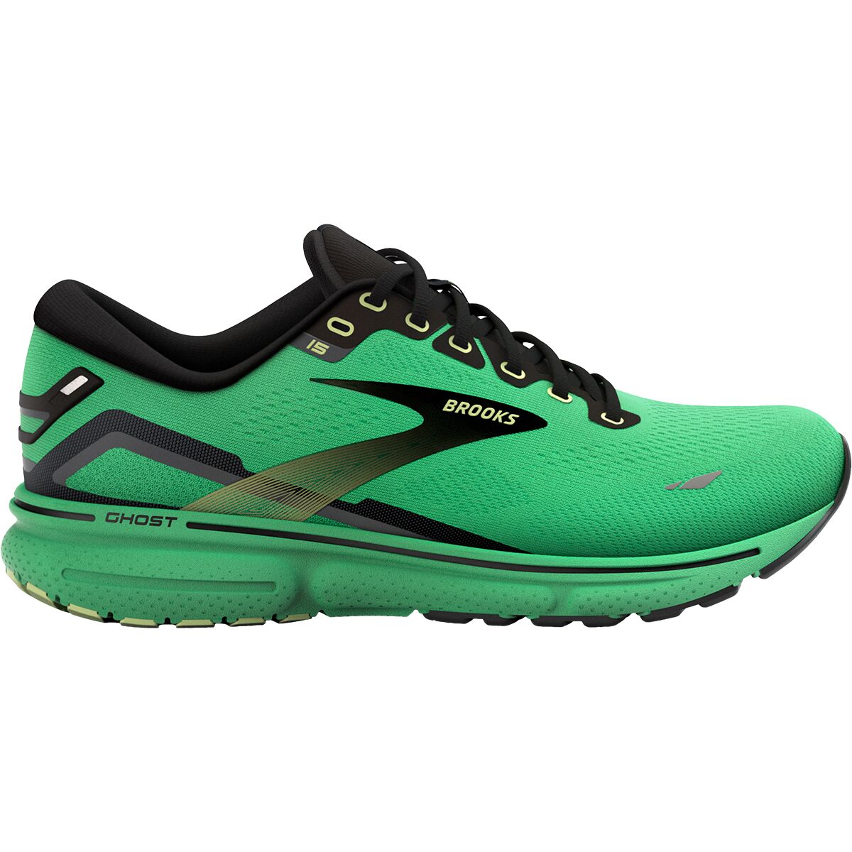 Men's Brooks Ghost 15, Green/Black/Sharp Green, 11.5 D Medium
