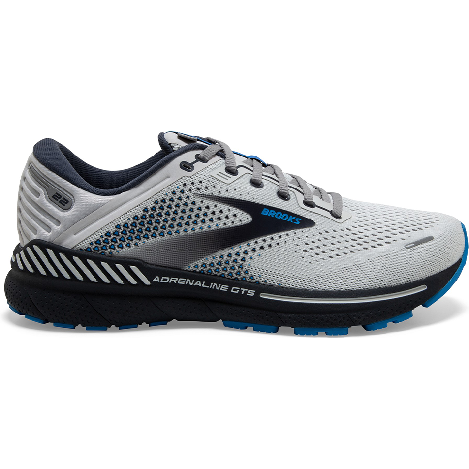 Men's Brooks Adrenaline GTS 22, Oyster/India Ink/Blue, 8 2E Wide