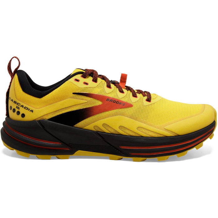 Men's Brooks Cascadia 16, Yellow/Black/Grenadine, 10.5 D Medium