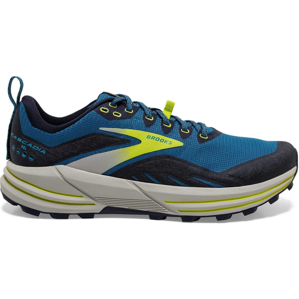 Men's Brooks Cascadia 16, Mykonos Blue/Peacoat/Lime, 12 D Medium