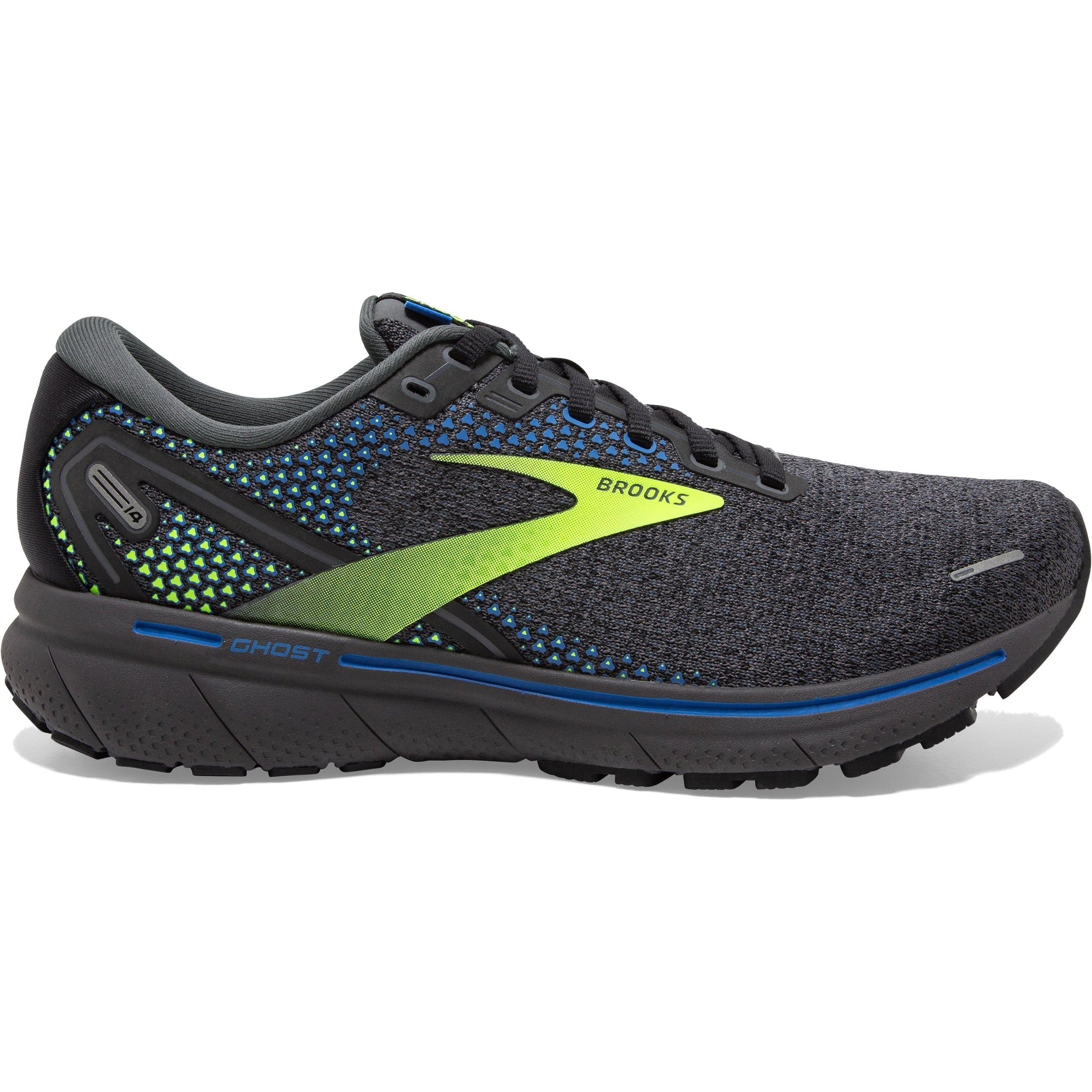 Men's Brooks Ghost 14, Black/Blue/Nightlife, 12.5 D Medium