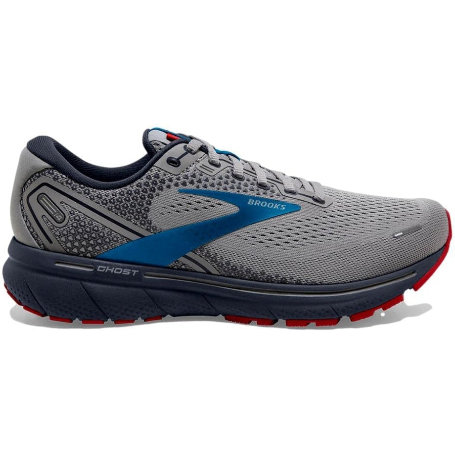 Men's Brooks Ghost 14, Grey/Blue/Red, 14 D Medium