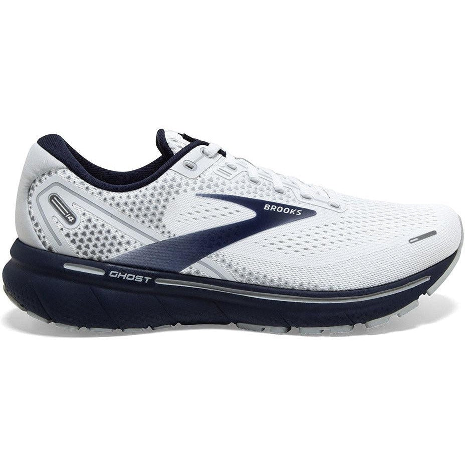Men's Brooks Ghost 14, White/Grey/Navy, 14 D Medium