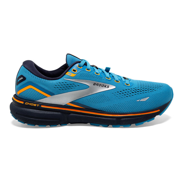 Men's Brooks Ghost 15 GTX, Blue/Peacoat/Orange, 7.5 D Medium