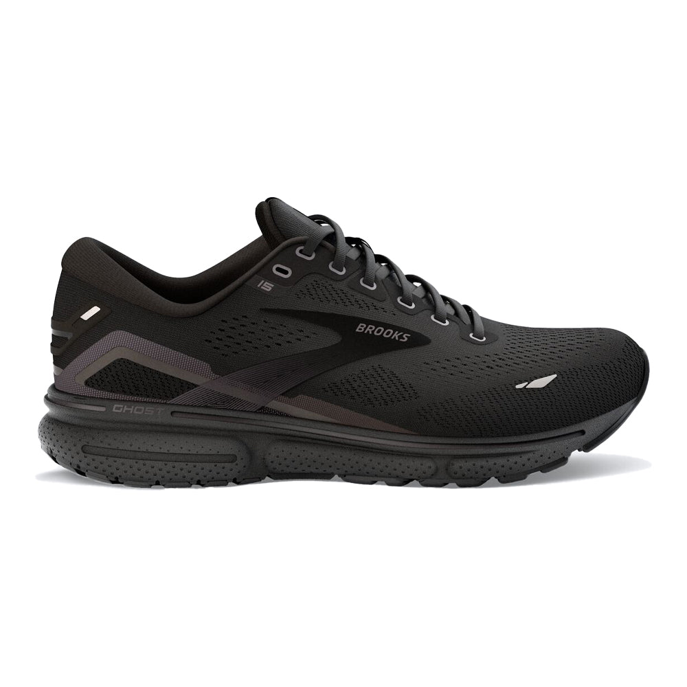 Men's Brooks Ghost 15, Black/Black/Ebony, 8 2E Wide