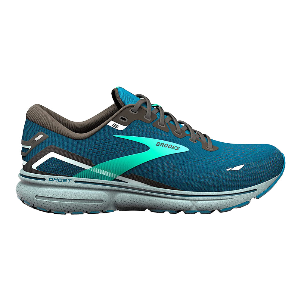 Men's Brooks Ghost 15, Moroccan Blue/Black/Spring Bud, 10.5 D Medium