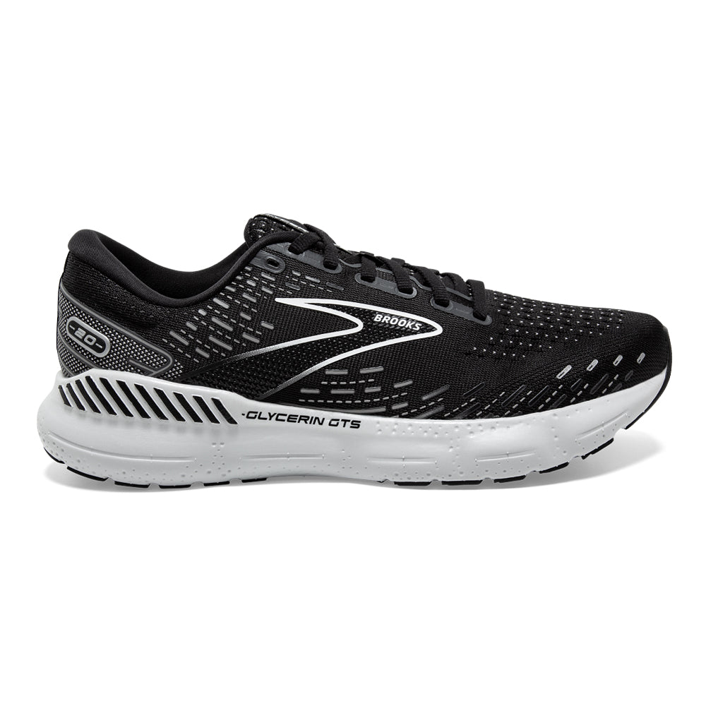 Men's Brooks Glycerin GTS 20, Black/White/Alloy, 12 D Medium