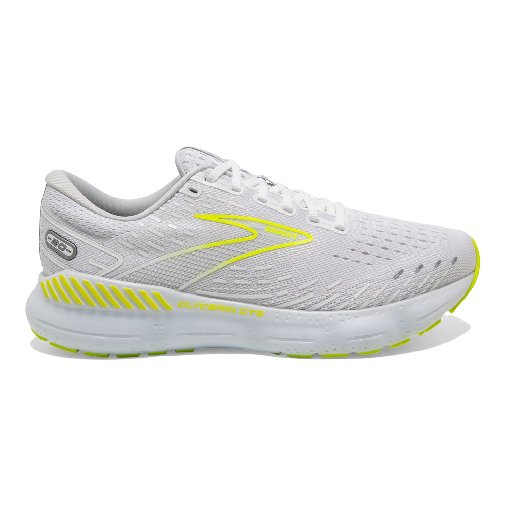 Men's Brooks Glycerin GTS 20, White/Nightlife, 9 D Medium