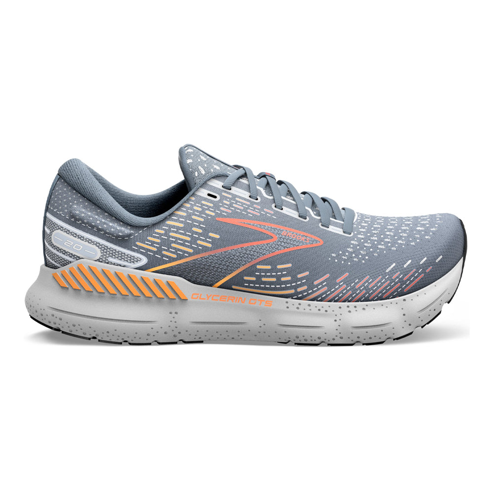 Men's Brooks Glycerin GTS 20, Grey/Chili Oil/Orange, 8 D Medium