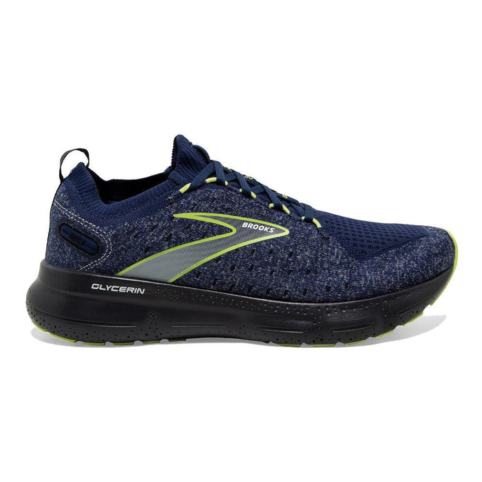 Men's Brooks Glycerin StealthFit 20, Blue/Ebony/Lime, 15 D Medium