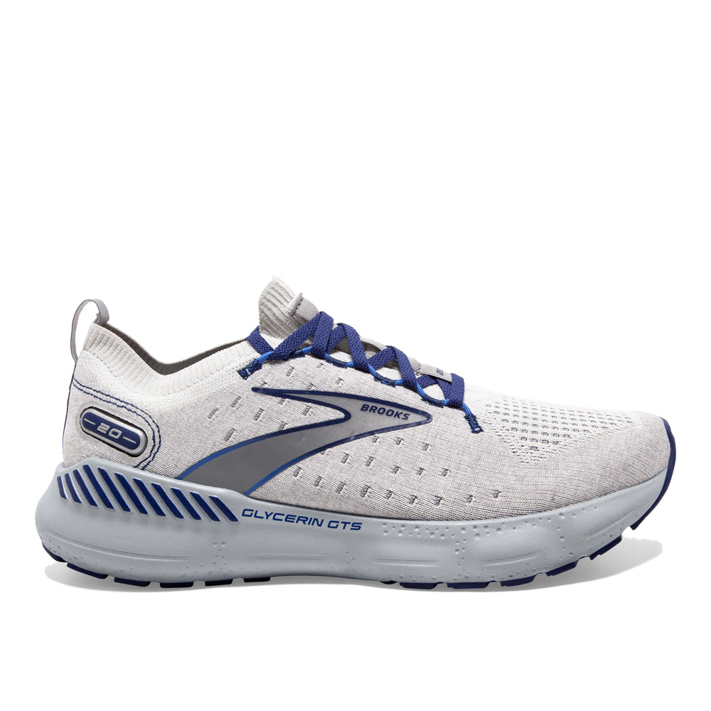 Men's Brooks Glycerin StealthFit GTS 20, Oyster/Alloy/Blue Depths, 8.5 D Medium