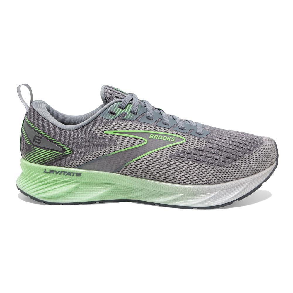 Men's Brooks Levitate 6, Primer Grey/Neon Green, 12 D Medium