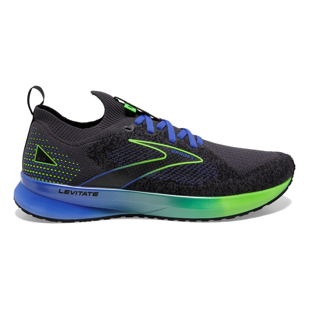 Men's Brooks Levitate StealthFit 5, Ebony/Gecko/Dazzling Blue, 8 D Medium