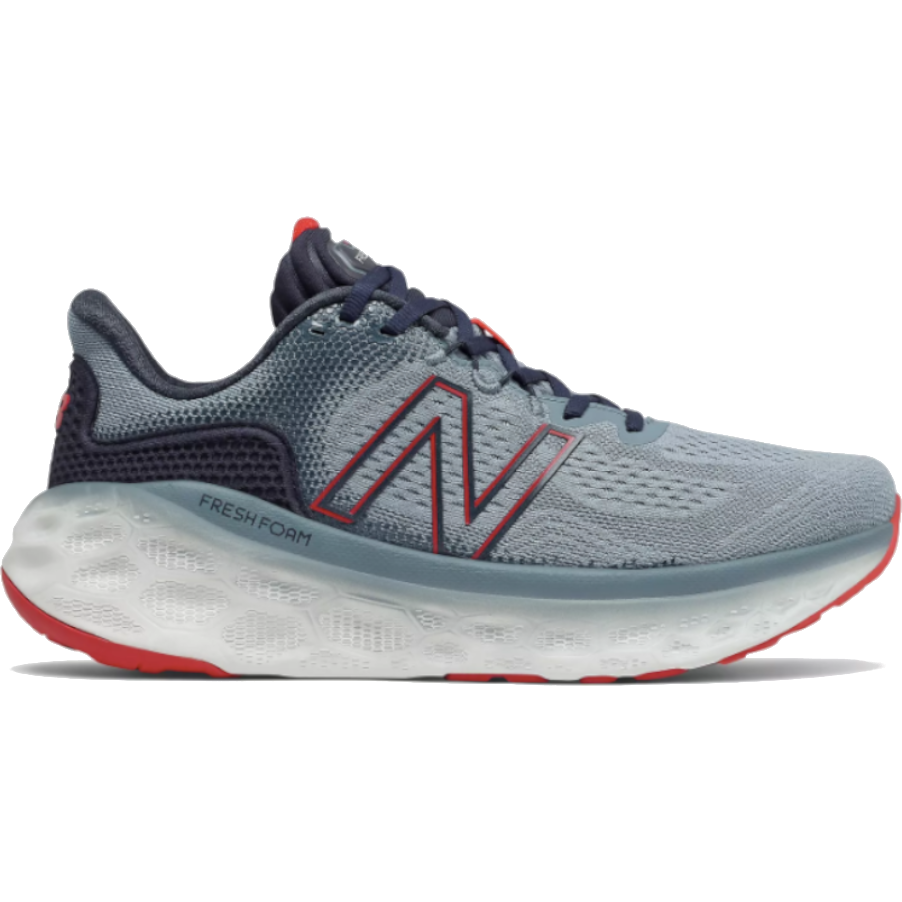 Men's New Balance Fresh Foam More v3, Ocean Grey/Velocity Red/Eclipse/Virtual Sky, 12.5 D Medium