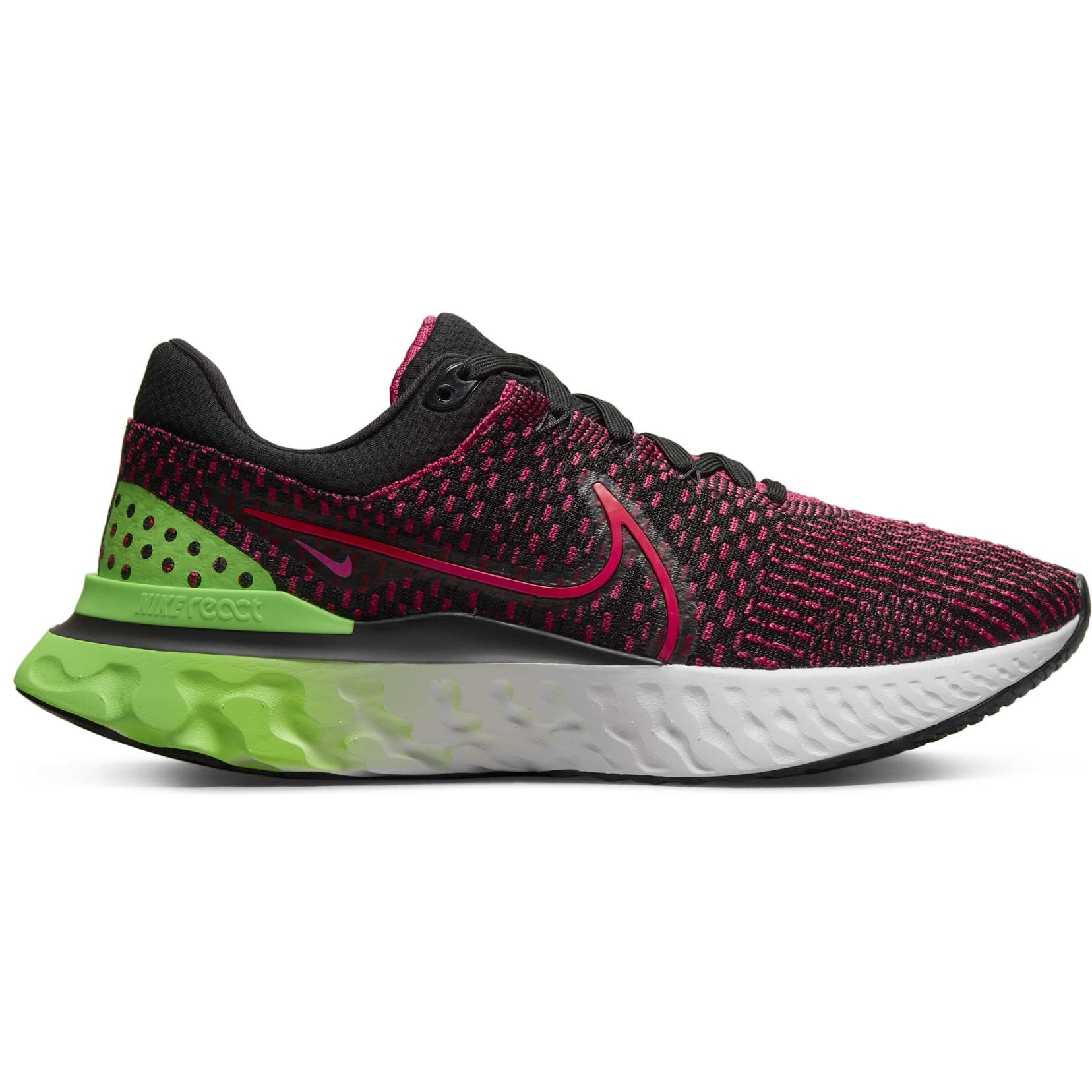 Men's Nike React Infinity Run Flyknit 3, Black/Siren Red-Green Strike-Team Red, 11.5 D Medium