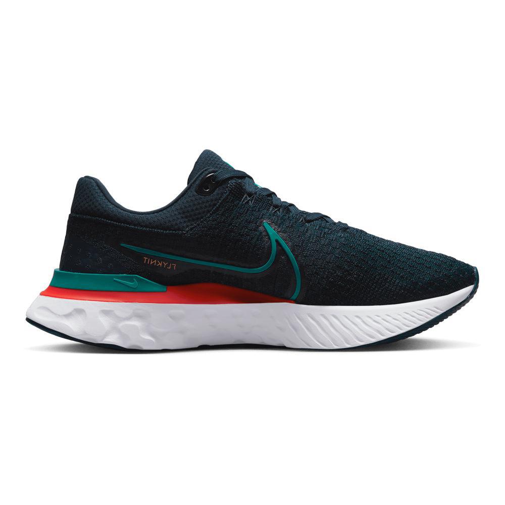 Men's Nike React Infinity Run Flyknit 3, Obsidian/Bright Spruce-White-LT Crimson, 10 D Medium