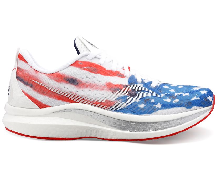 Women's Saucony Endorphin Speed 2, RED/White/Blue, 11 B Medium