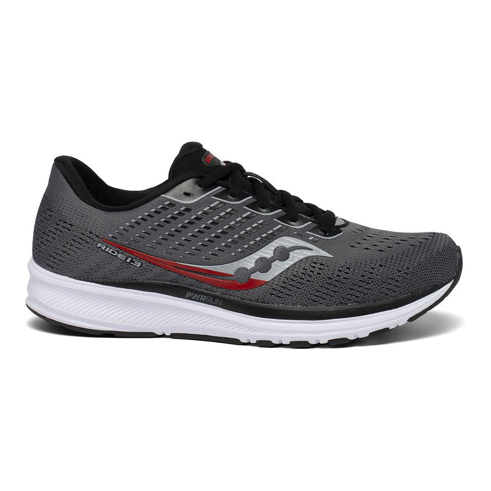 Men's Saucony Ride 13, Charcoal/Red, 13 2E Wide