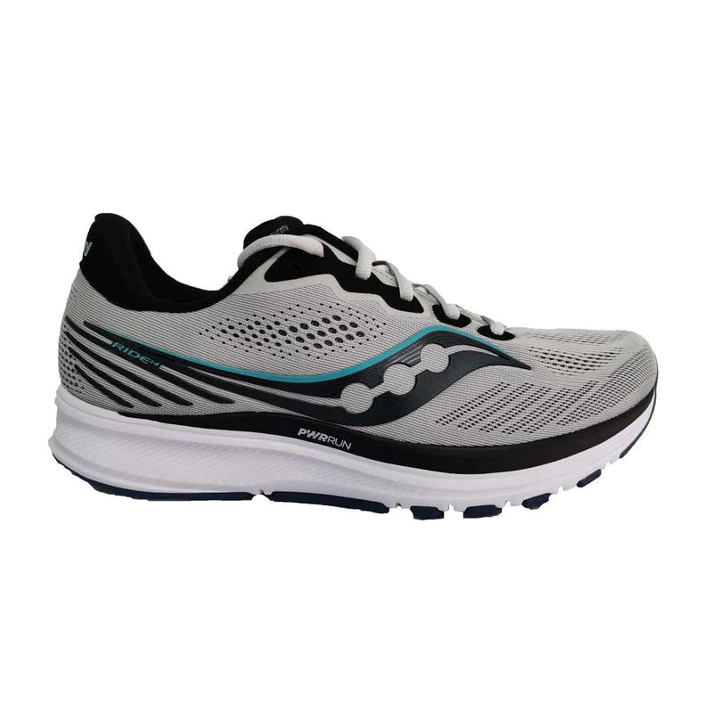 Men's Saucony Ride 14, Fog/Black/Storm, 8 2E Wide