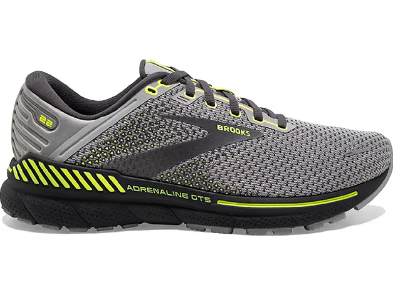 Men's Brooks Adrenaline GTS 22, Grey/Pearl/Nightlife, 11.5 D Medium