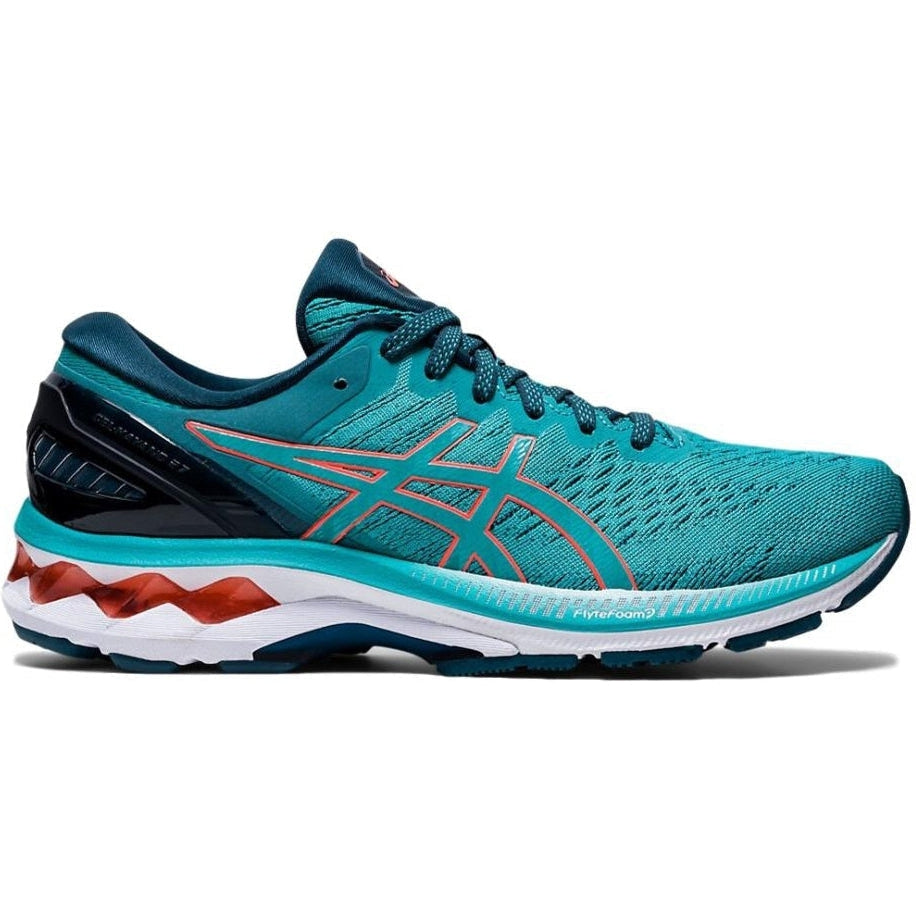 Women's Asics Gel-Kayano 27, Techno Cyan/Sunrise Red, 8.5 B Medium