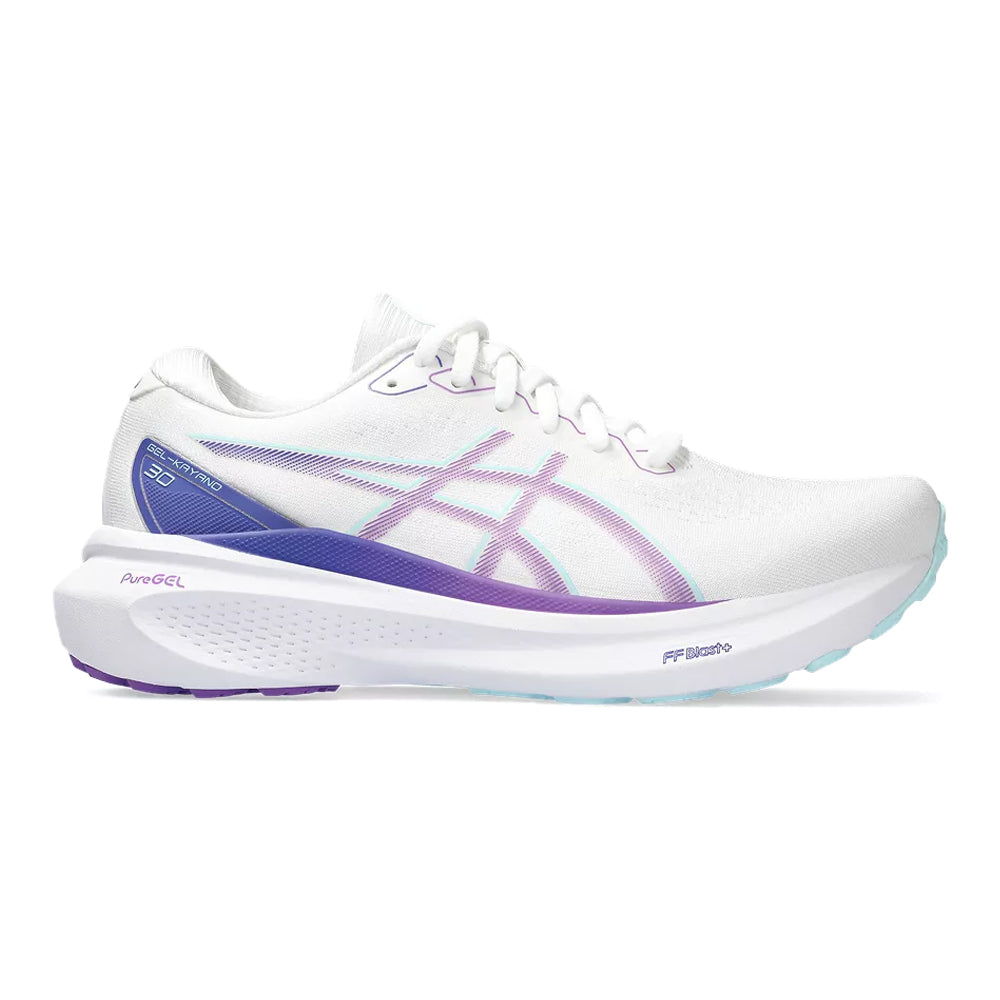 Women's Asics Gel-Kayano 30, White/Cyber Grape, 7 B Medium