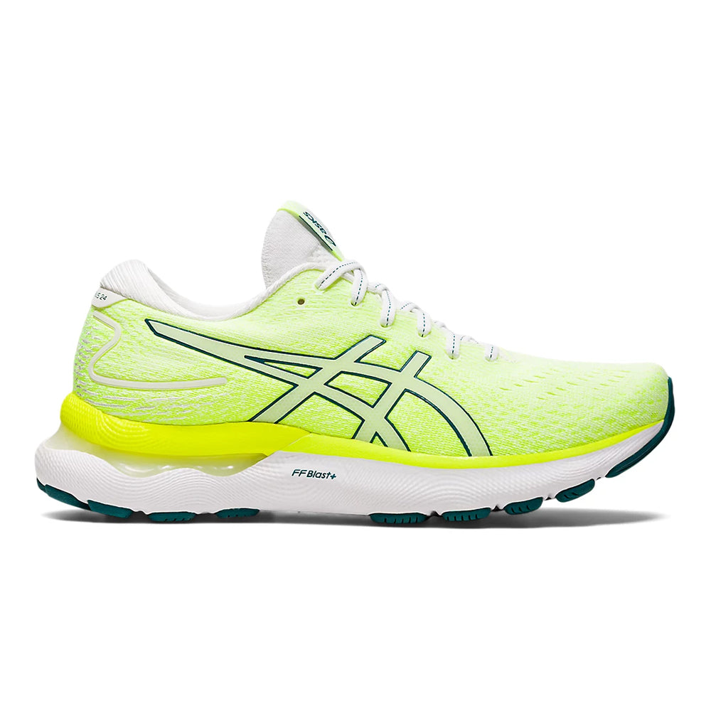 Women's Asics Gel-Nimbus 24, White/Velvet Pine, 7 B Medium