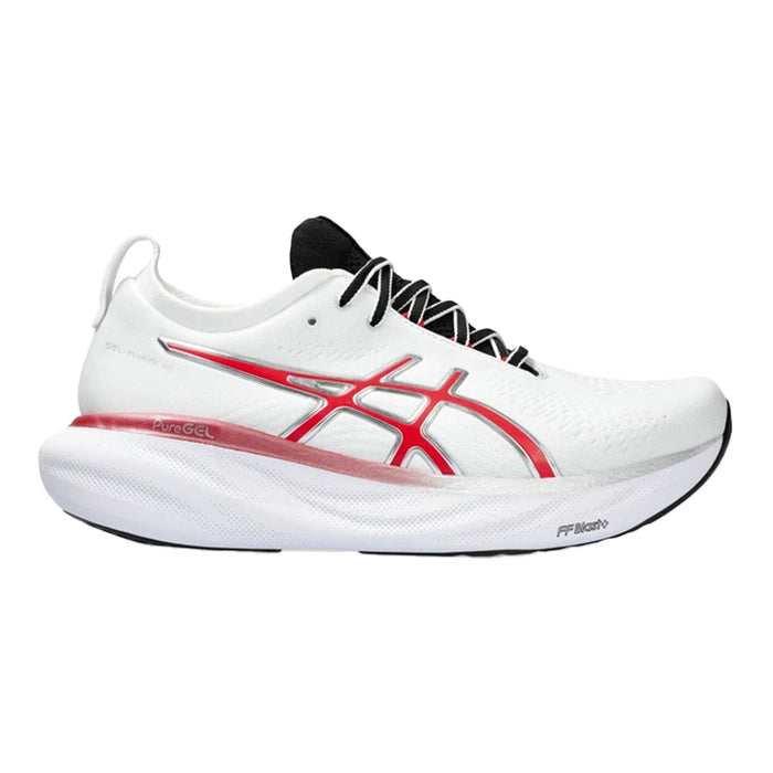 Women's Asics Gel-Nimbus 25 Anniversary, White/Classic Red, 6 B Medium