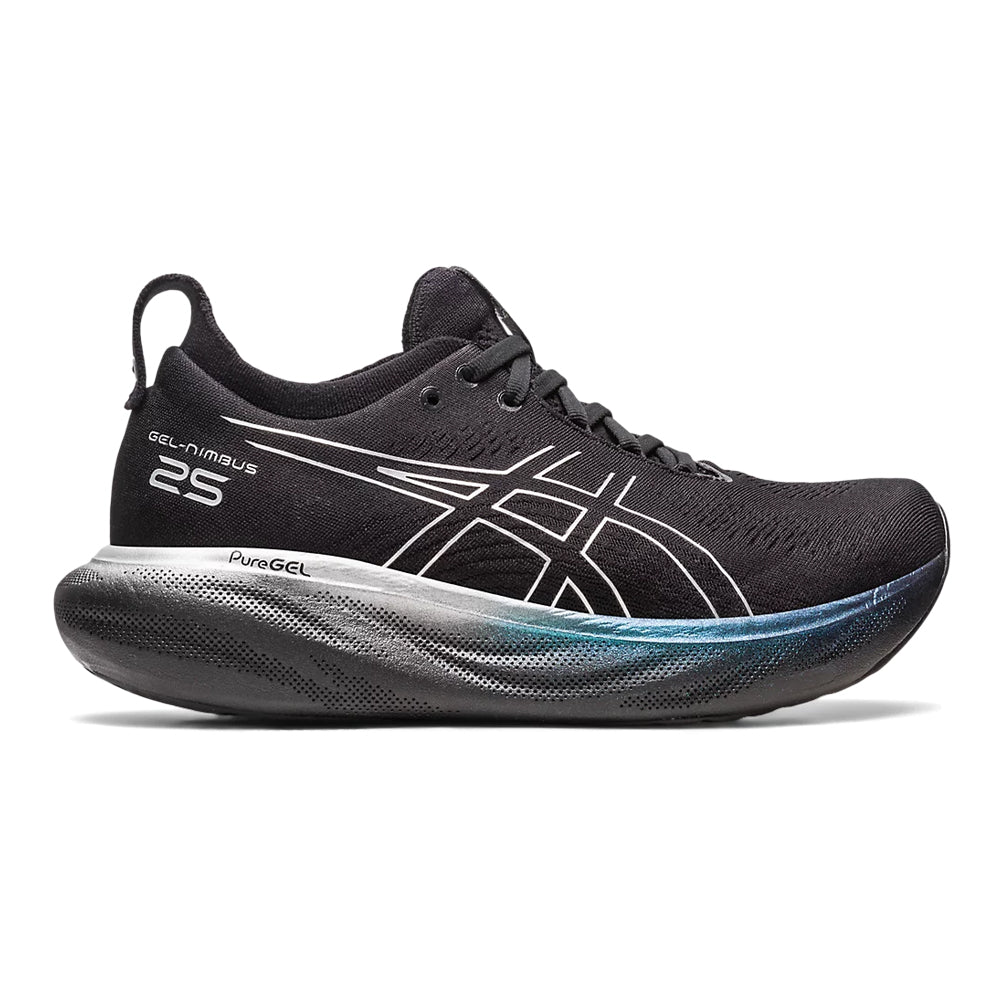 Women's Asics Gel-Nimbus 25 Platinum, Black/Pure Silver, 9.5 B Medium