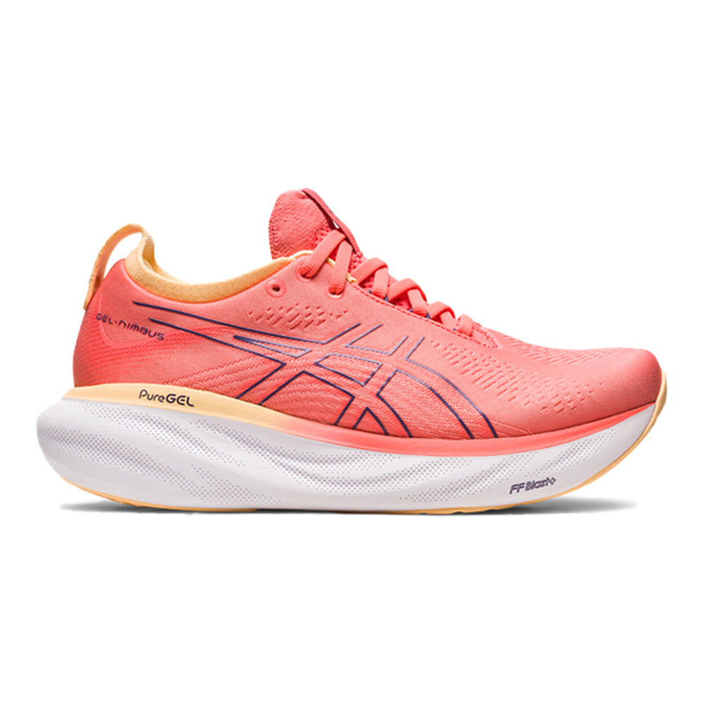Women's Asics Gel-Nimbus 25, PAPAYA/DUSTY PURPLE, 9 D Wide