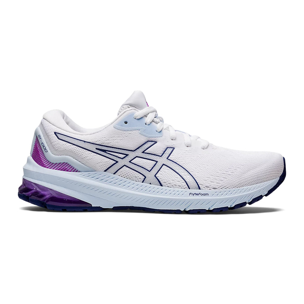Women's Asics GT-1000 11, White/Dive Blue, 6 B Medium