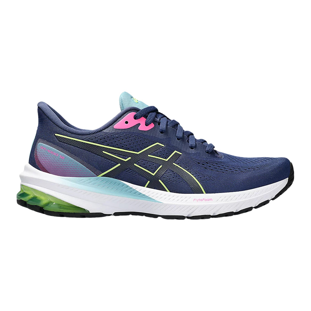 Women's Asics GT-1000 12, Deep Ocean/Lime Green, 8.5 B Medium