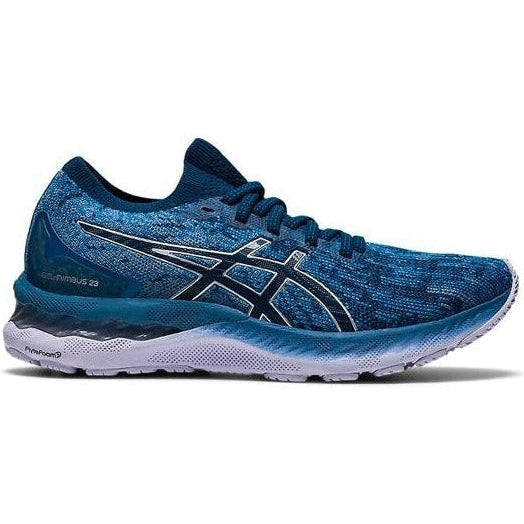 Women's Asics Gel-Nimbus 23 Knit, Grey Floss/MAKO Blue, 5.5 B Medium