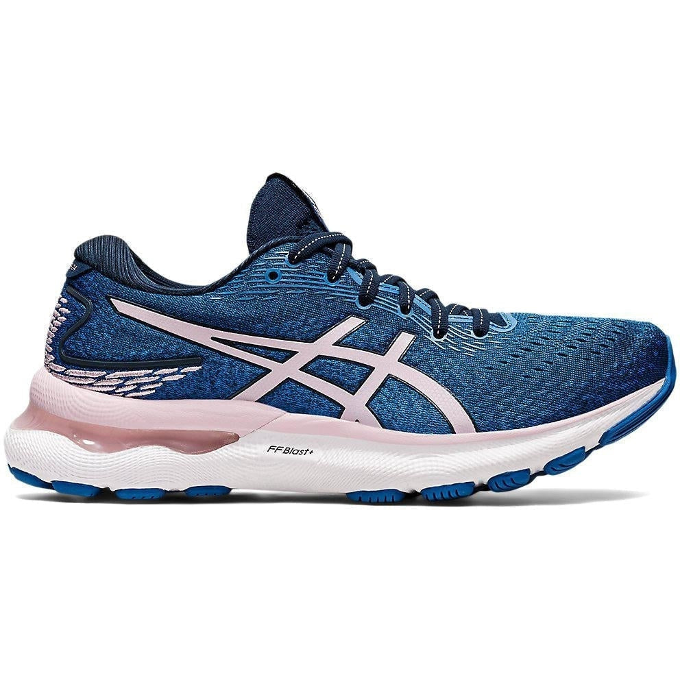Women's Asics Gel-Nimbus 24, French Blue/Barely Rose, 5 D Wide