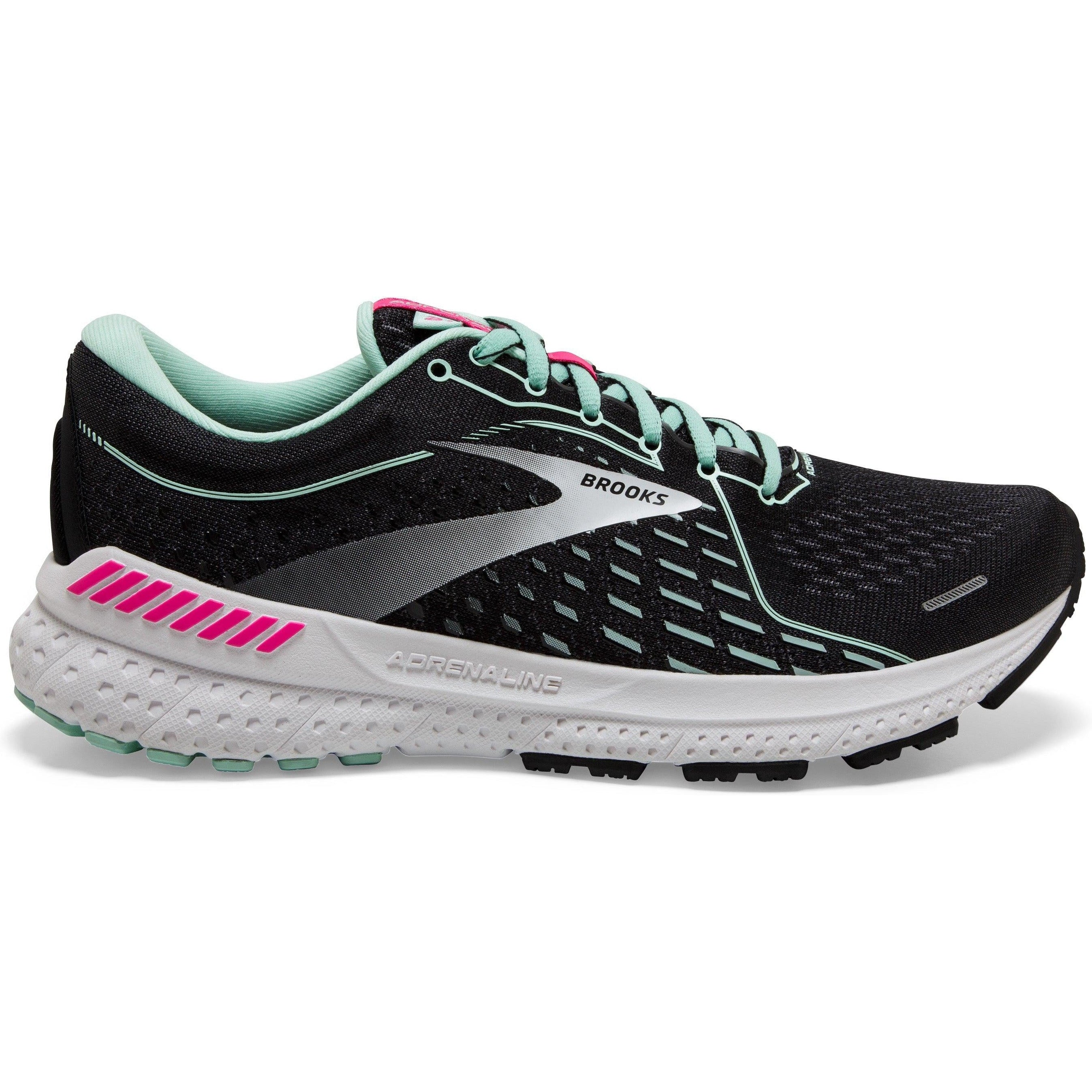 Women's Brooks Adrenaline GTS 21, Black/Pink/Yucca, 5.5 B Medium