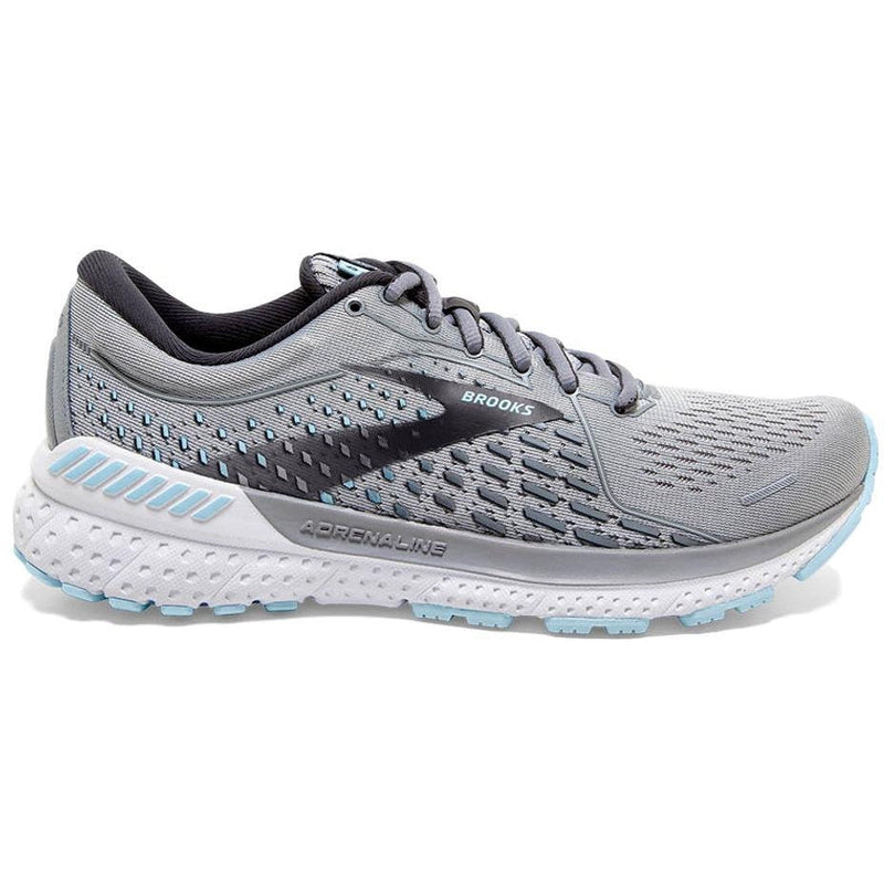 Women's Brooks Adrenaline GTS 21, Oyster/Alloy/Light Blue, 11 2E Extra Wide