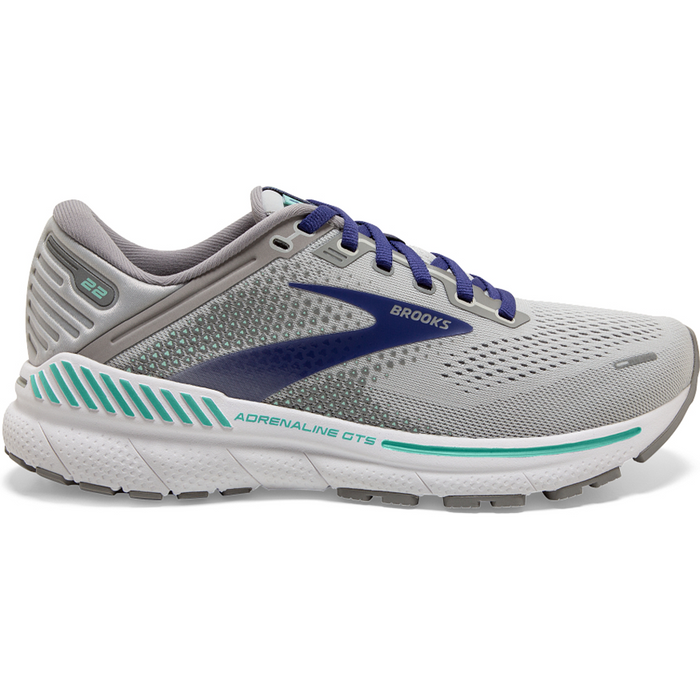 Women's Brooks Adrenaline GTS 22, Alloy/Blue/Green, 5 D Wide