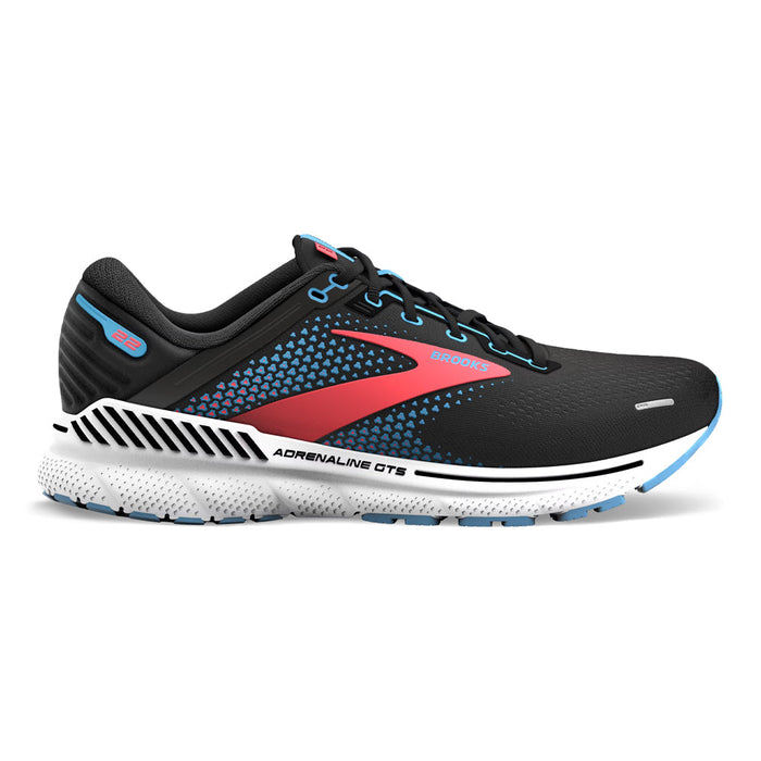 Women's Brooks Adrenaline GTS 22, Black/Lake Blue/Coral, 12 B Medium