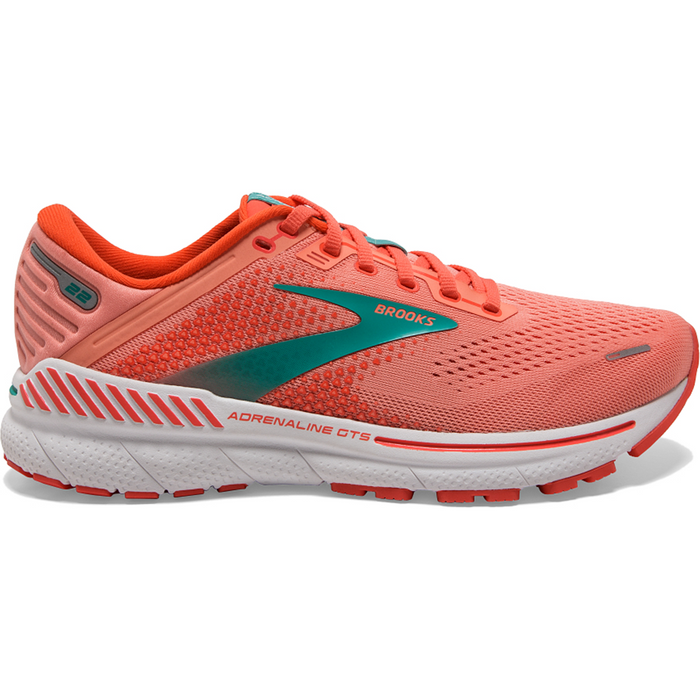 Women's Brooks Adrenaline GTS 22, Coral/Latigo Bay/White, 8.5 B Medium