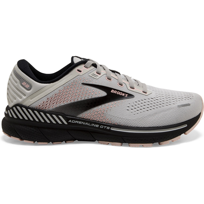 Women's Brooks Adrenaline GTS 22, Grey/Rose/Black, 9.5 B Medium