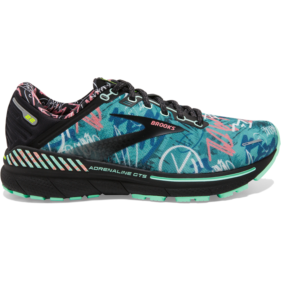 Women's Brooks Adrenaline GTS 22, Black/Yucca/Flamingo Pink, 7.5 B Medium