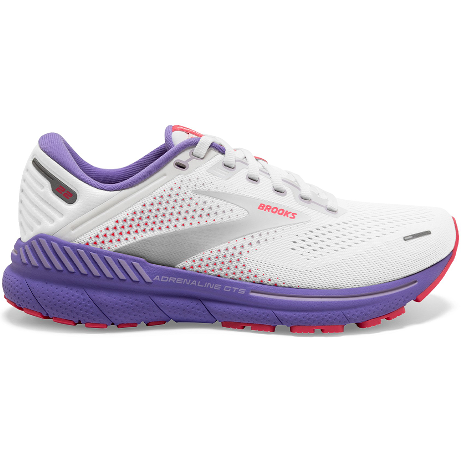 Women's Brooks Adrenaline GTS 22, White/Coral/Purple, 5.5 B Medium