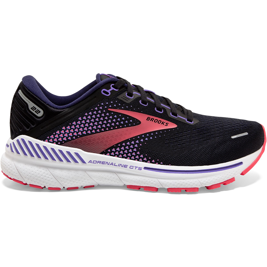 Women's Brooks Adrenaline GTS 22, Black/Purple/Coral, 5.5 B Medium