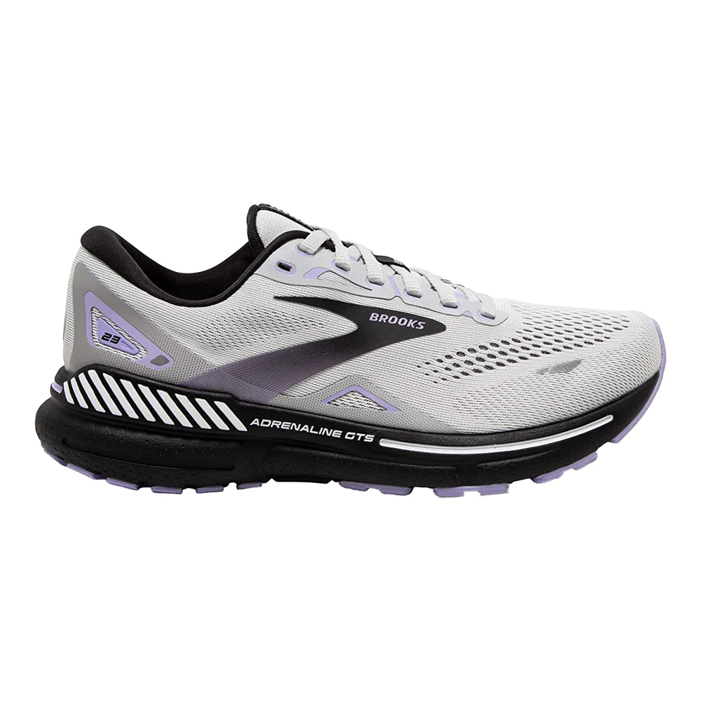 Women's Brooks Adrenaline GTS 23, Grey/Black/Purple, 8.5 D Wide