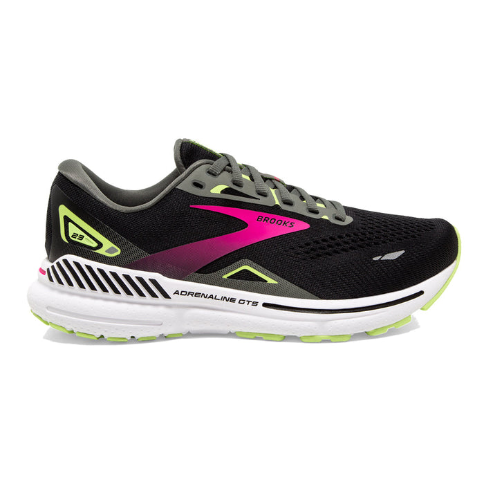 Women's Brooks Adrenaline GTS 23, Black/Gunmetal/Sharp Green, 10 D Wide