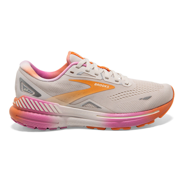 Women's Brooks Adrenaline GTS 23, White Sand/Sunset/Fuchsia, 9.5 B Medium