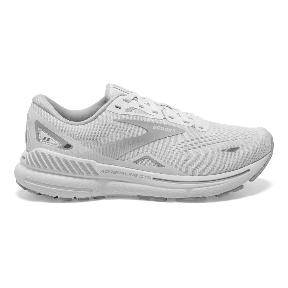 Women's Brooks Adrenaline GTS 23, White/Oyster/Silver, 11.5 D Wide
