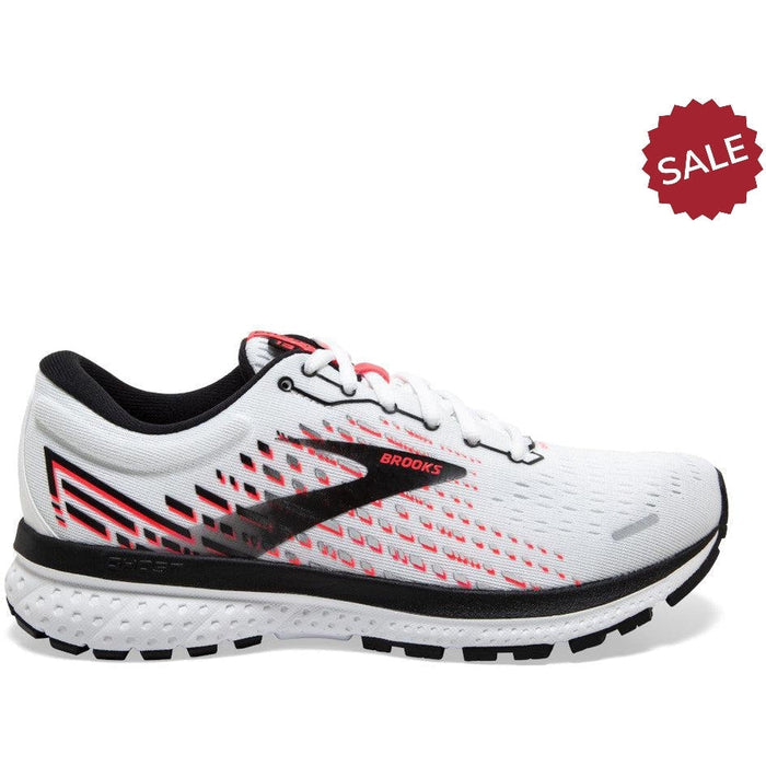 Women's Brooks Ghost 13, White/Pink/Black, 6.5 B Medium